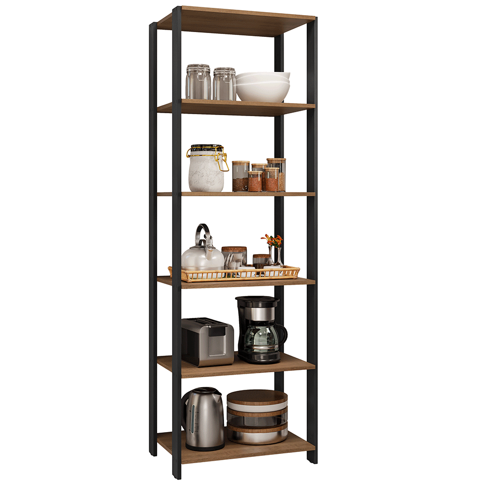 Armário Estante Multiuso Organizador 5 Prateleiras 59cm Rustic/Preto Madesa