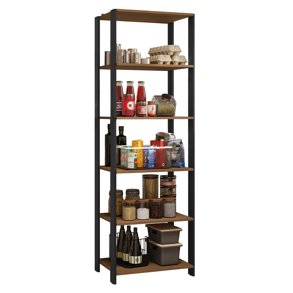 Armário Estante Multiuso Organizador Despensa 5 Prateleiras 59cm Rustic/Preto Madesa
