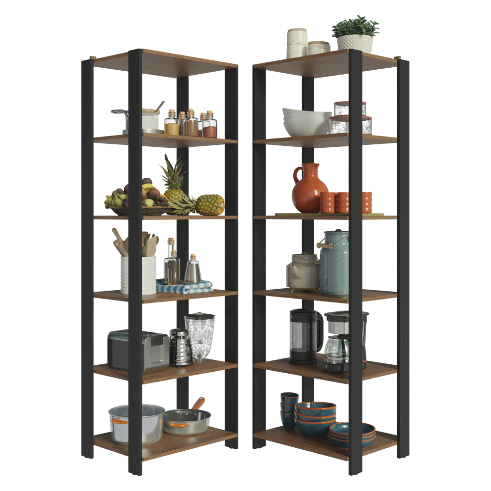 Armário Estante Multiuso Organizador de Canto 10 Prateleiras 118cm Rustic/Preto Madesa