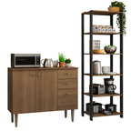 Kit Cozinha Balcão Gabinete 3 Portas 2 Gavetas e Armário Cozinha Despensa 5 Prateleiras Rustic/Preto