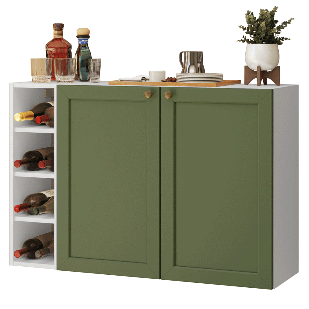 Buffet Aparador com Adega 100cm 2 Portas Branco/Verde Vik Madesa 16