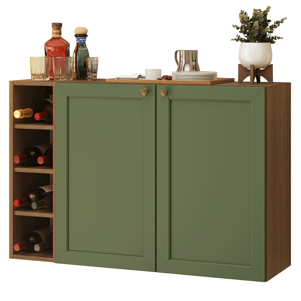 Buffet Aparador com Adega 100cm 2 Portas Rustic/Verde Vik Madesa 16