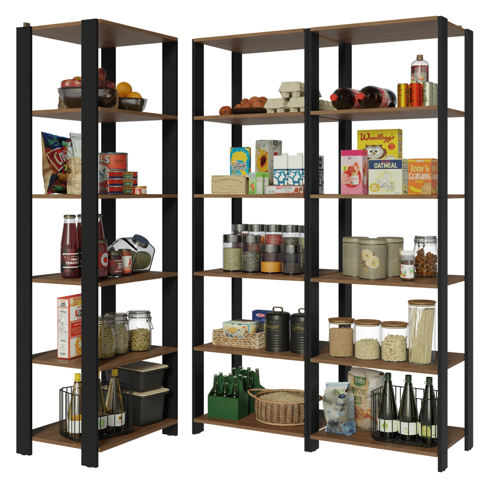 Armário Estante Multiuso Organizador Despensa de Canto 15 Prateleiras 177cm Rustic/Preto Madesa