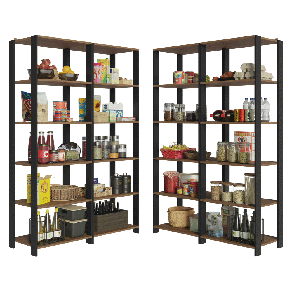 Armário Estante Multiuso Organizador Despensa de Canto 20 Prateleiras 236cm Rustic/Preto Madesa