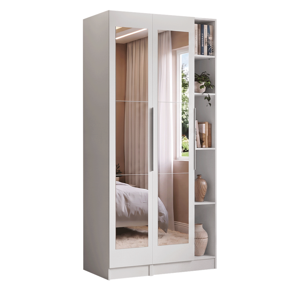 Guarda-Roupa Modulado 2 Portas com Espelhos 5 Nichos Branco Neo Madesa 01
