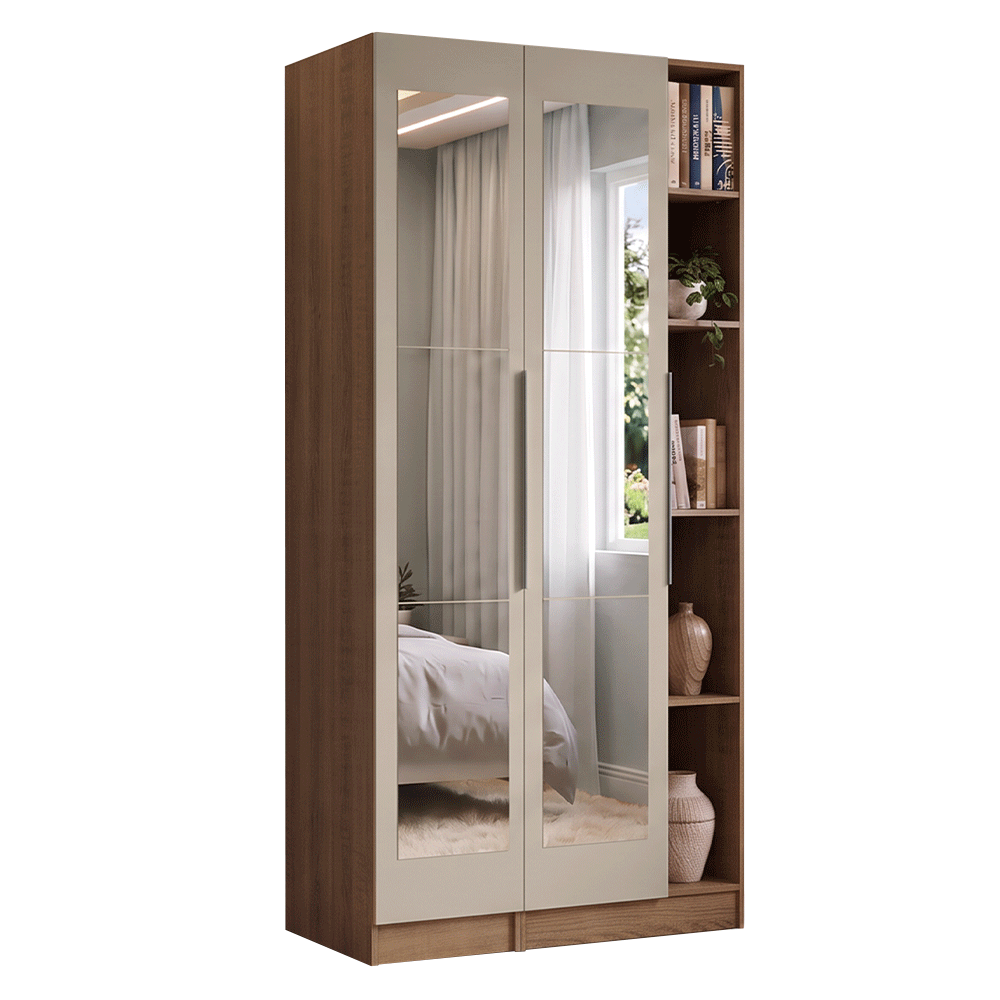 Guarda-Roupa Modulado 2 Portas com Espelhos 5 Nichos Rustic/Crema Neo Madesa 01