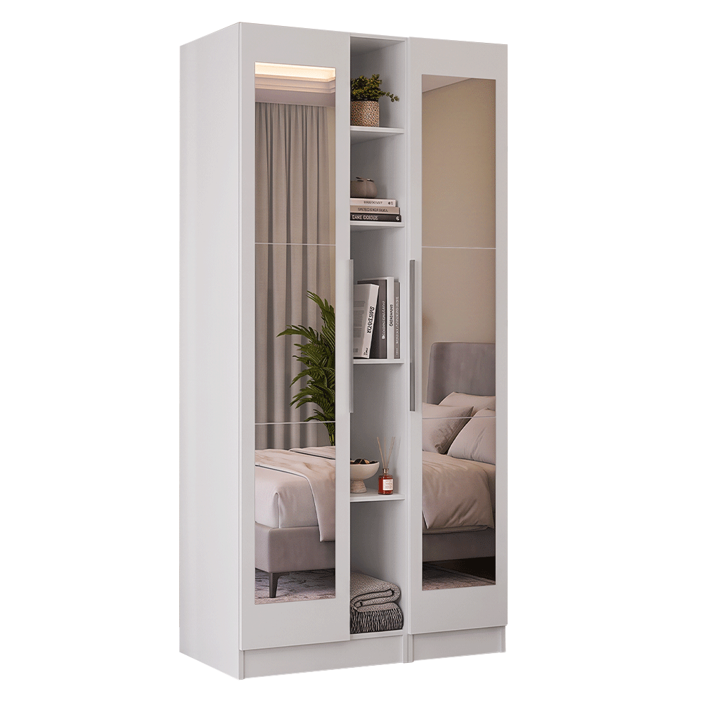 Guarda-Roupa Modulado 2 Portas com Espelhos 5 Nichos Branco Neo Madesa 02