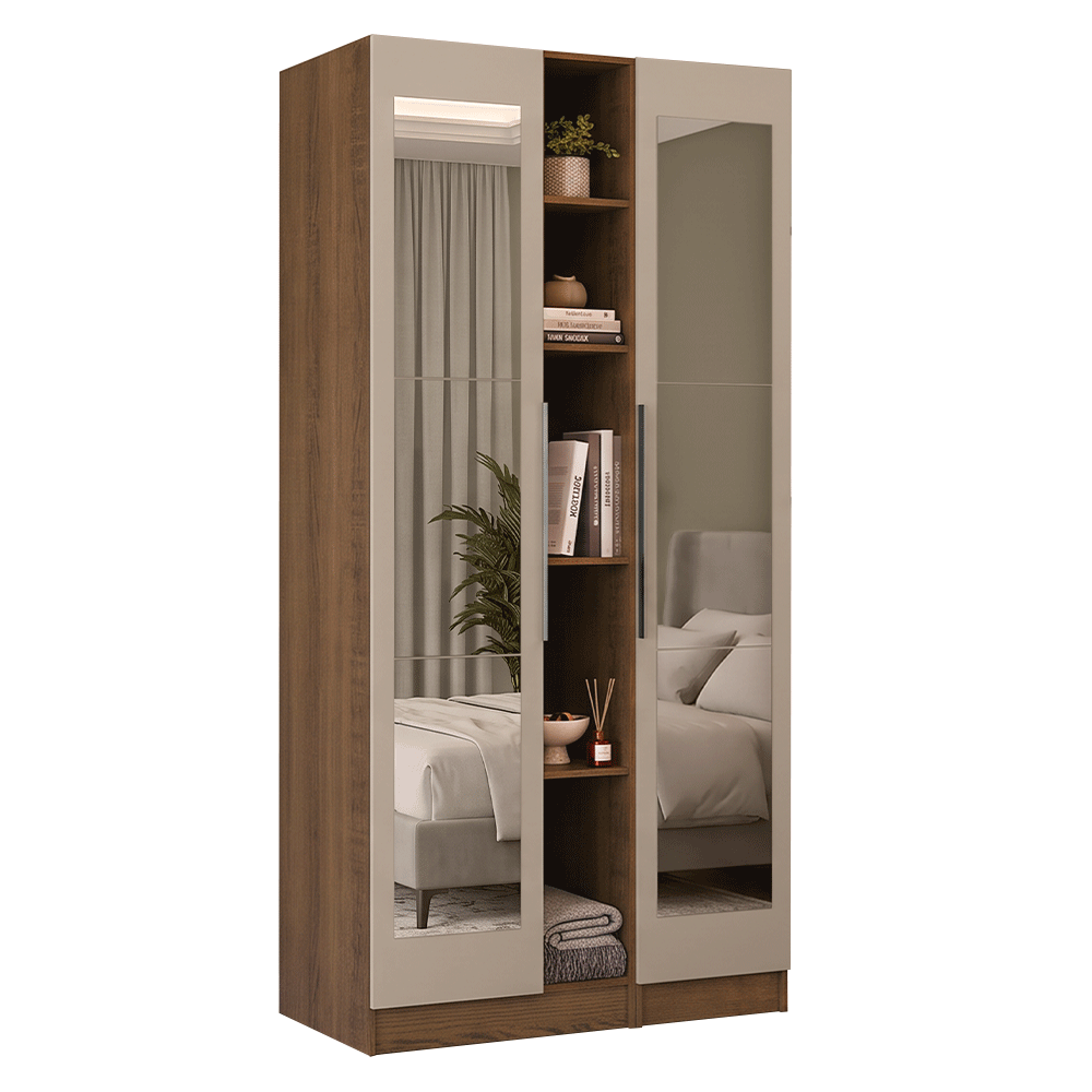Guarda-Roupa Modulado 2 Portas com Espelhos 5 Nichos Rustic/Crema Neo Madesa 02