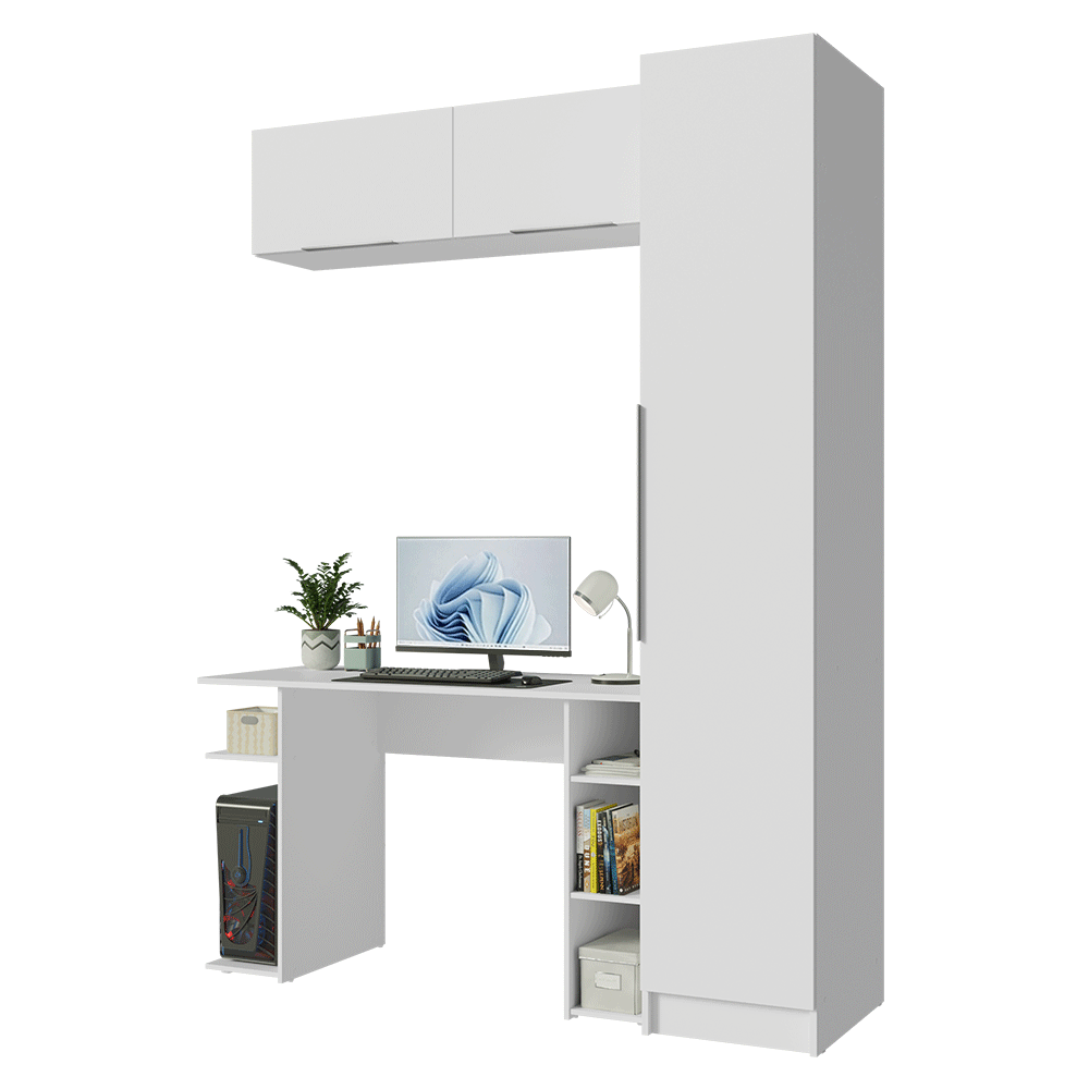 Conjunto Home Office 1 Guarda-Roupa 2 Aéreos Neo 1 Escrivaninha Branco Madesa