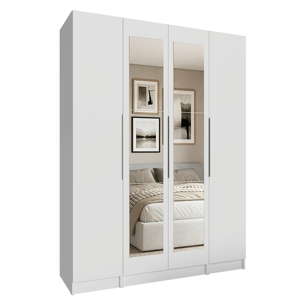 Guarda-Roupa Modulado com Espelhos 160 cm 4 Portas Branco Neo Madesa