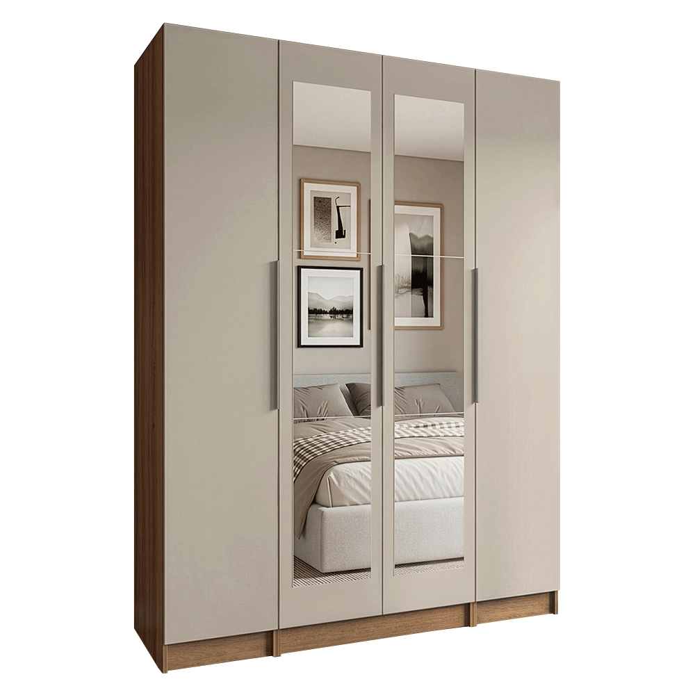 Guarda-Roupa Modulado com Espelhos 160 cm 4 Portas Rustic/Crema Neo Madesa