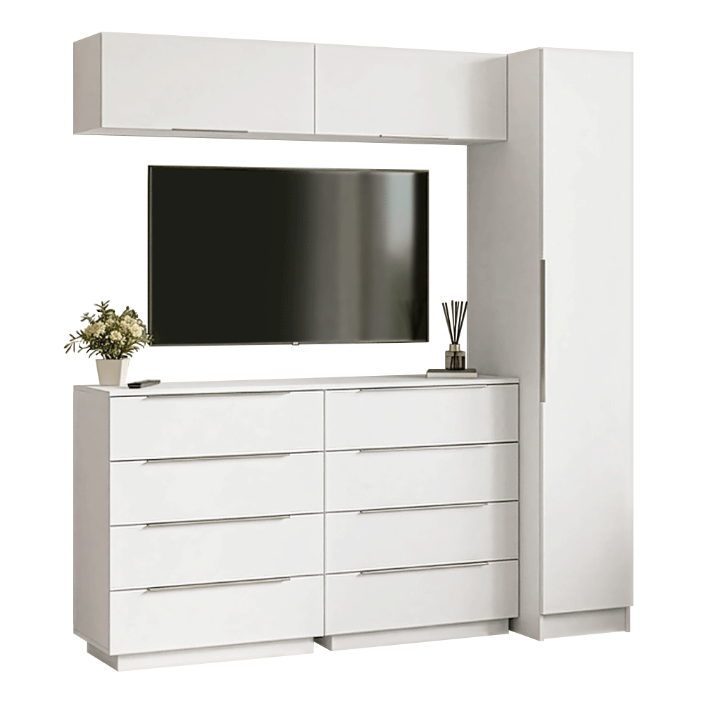 Conjunto Quarto com 1 Guarda-Roupa Neo 2 Aéreos 2 Cômodas Branco Madesa 01