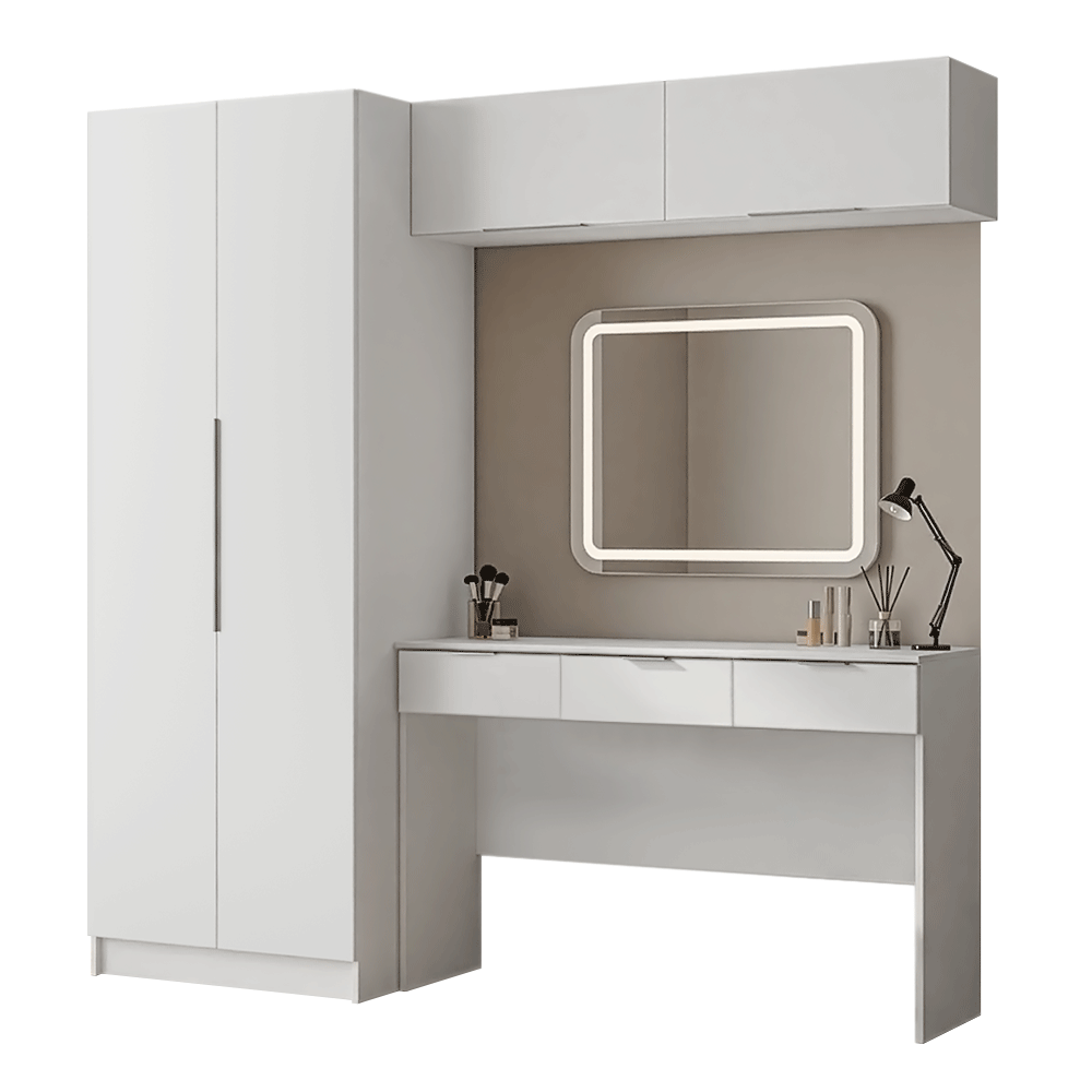 Conjunto Quarto 1 Penteadeira 2 Aéreos 1 Guarda-Roupa 2 Portas Neo Branco Madesa