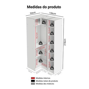 Guarda-Roupa Modulado de Canto 3 Portas com Espelhos Rustic/Crema Neo Madesa