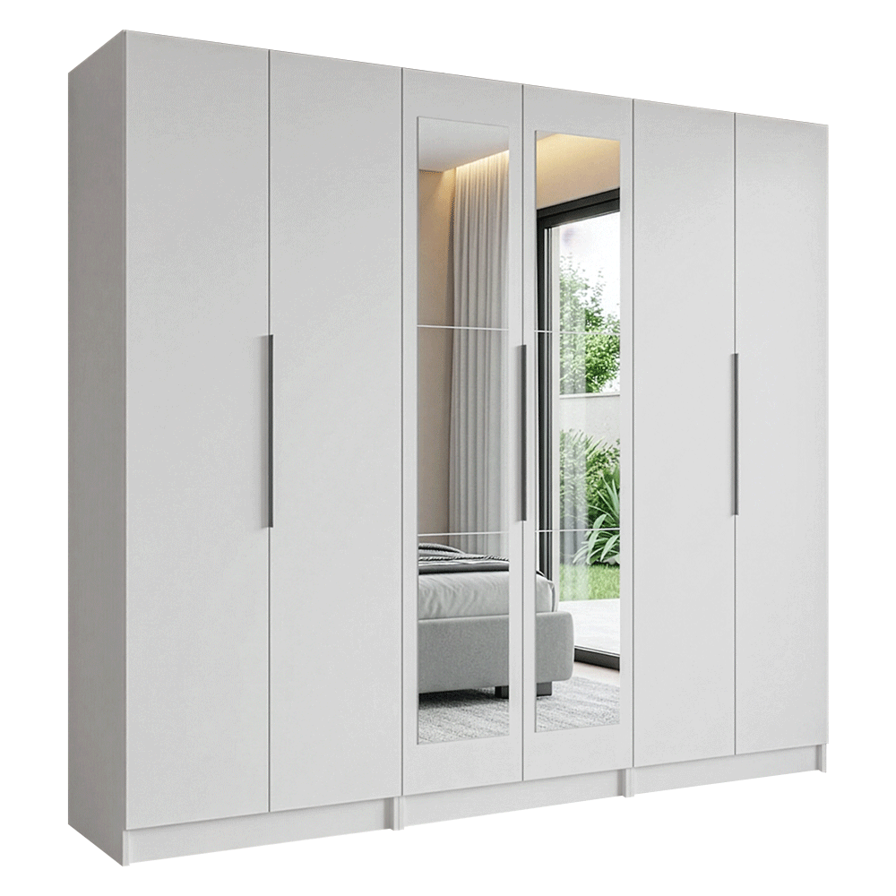 Guarda-Roupa Modulado 240 cm 6 Portas com Espelhos 4 Gavetas Branco Neo Madesa 02