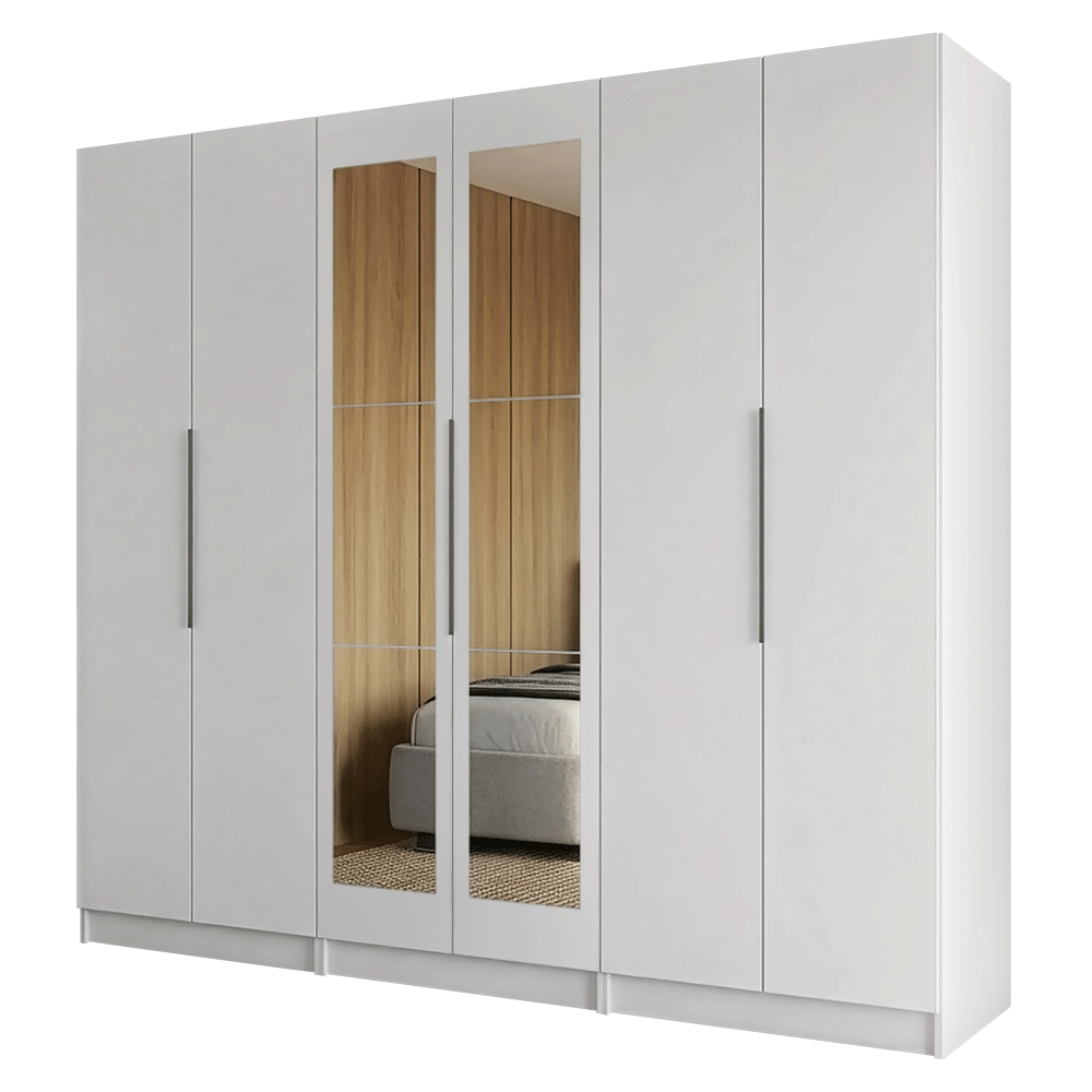 Guarda-Roupa Modulado 240 cm 6 Portas com Espelhos 6 Gavetas Branco Neo Madesa 04