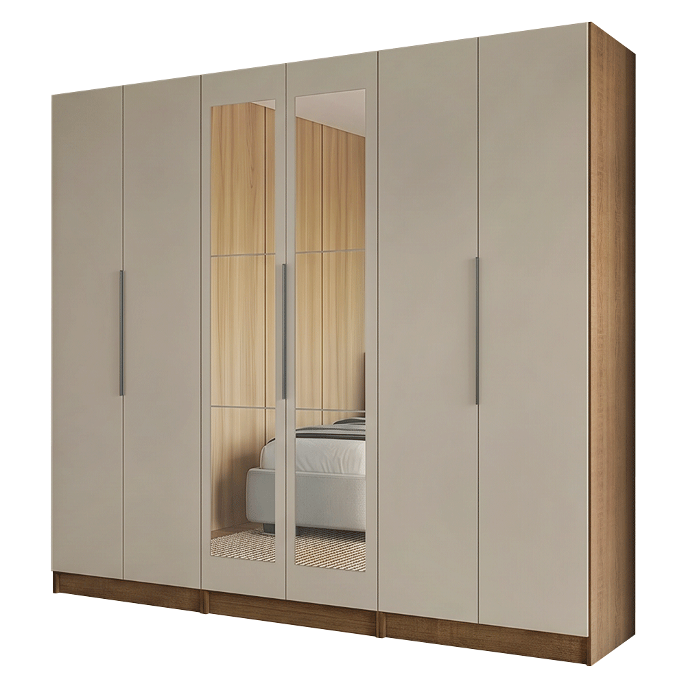 Guarda-Roupa Modulado 240 cm 6 Portas com Espelhos 6 Gavetas Rustic/Crema Neo Madesa 04