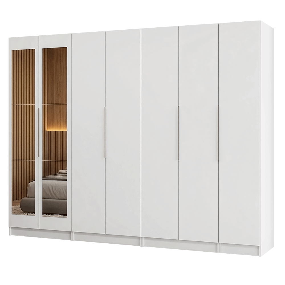 Guarda-Roupa Modulado 280 cm 7 Portas com Espelhos 4 Gavetas Branco Neo Madesa 01