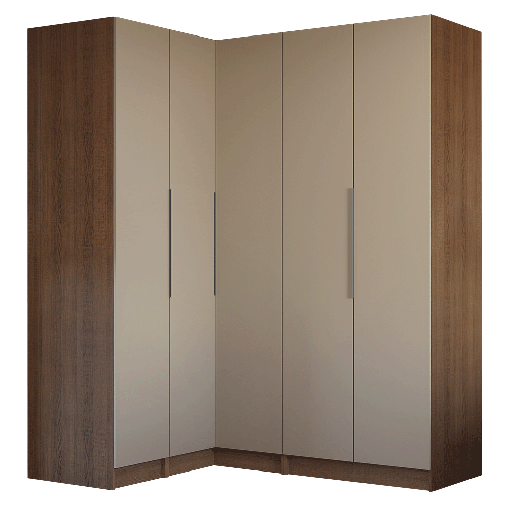 Guarda-Roupa Modulado de Canto 310 cm 5 Portas 2 Gavetas Rustic/Crema Neo Madesa 01
