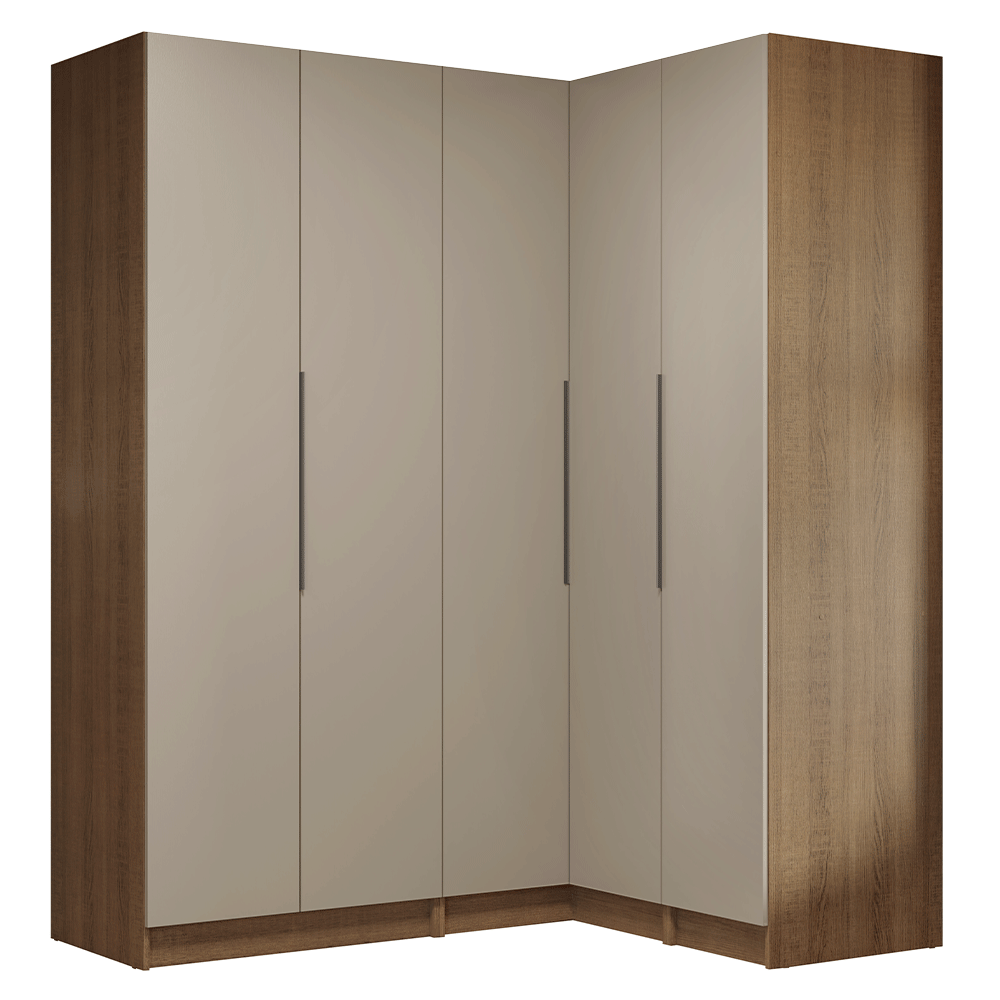 Guarda-Roupa Modulado de Canto 310 cm 5 Portas 2 Gavetas Rustic/Crema Neo Madesa 02