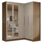 Guarda-Roupa Modulado de Canto 310 cm 5 Portas com Espelhos 2 Gavetas Rustic/Crema Neo Madesa 03