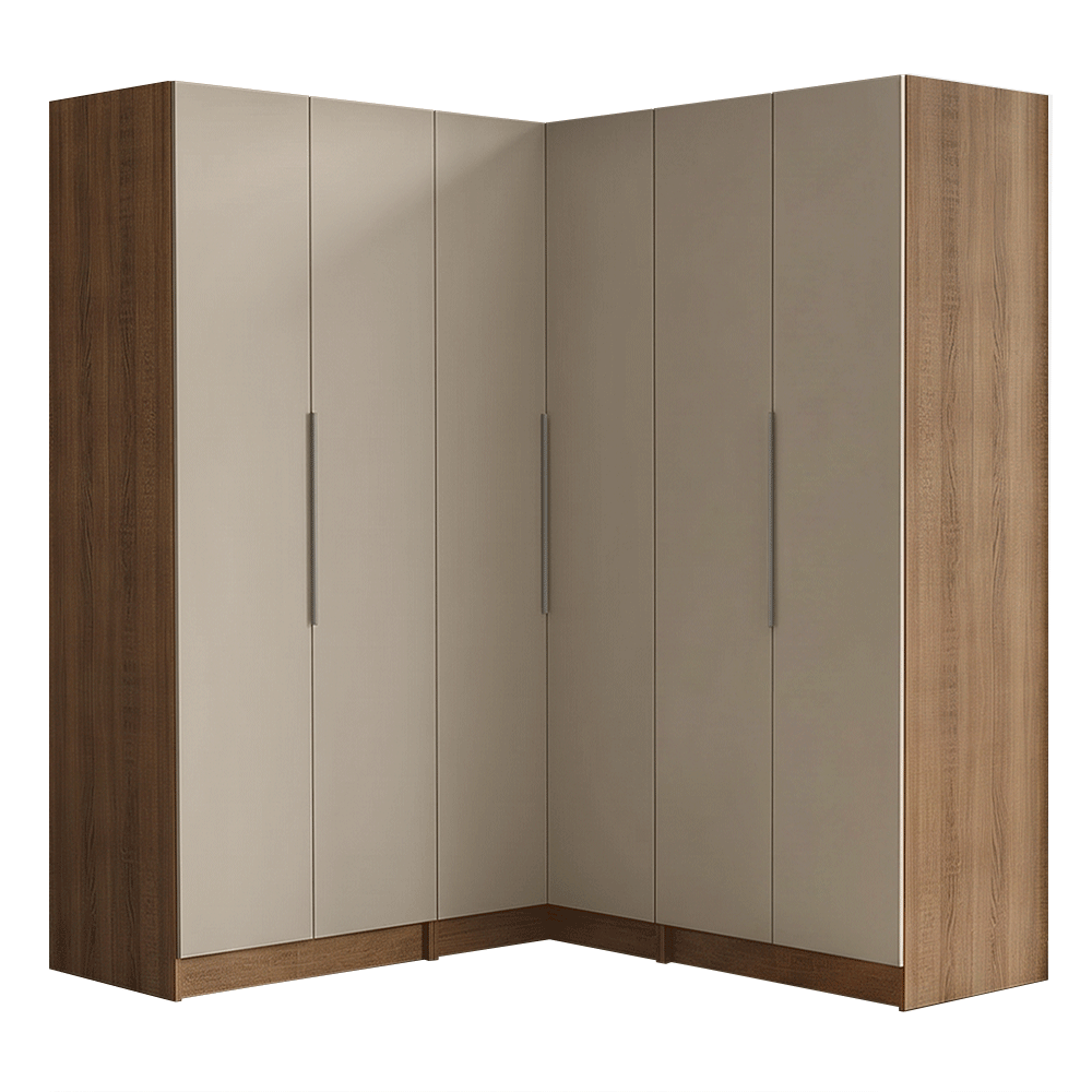 Guarda-Roupa Modulado de Canto 350 cm 6 Portas 4 Gavetas Rustic/Crema Neo Madesa 01
