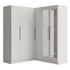 Guarda-Roupa Modulado de Canto 350 cm 6 Portas com Espelhos 4 Gavetas Branco Neo Madesa 02