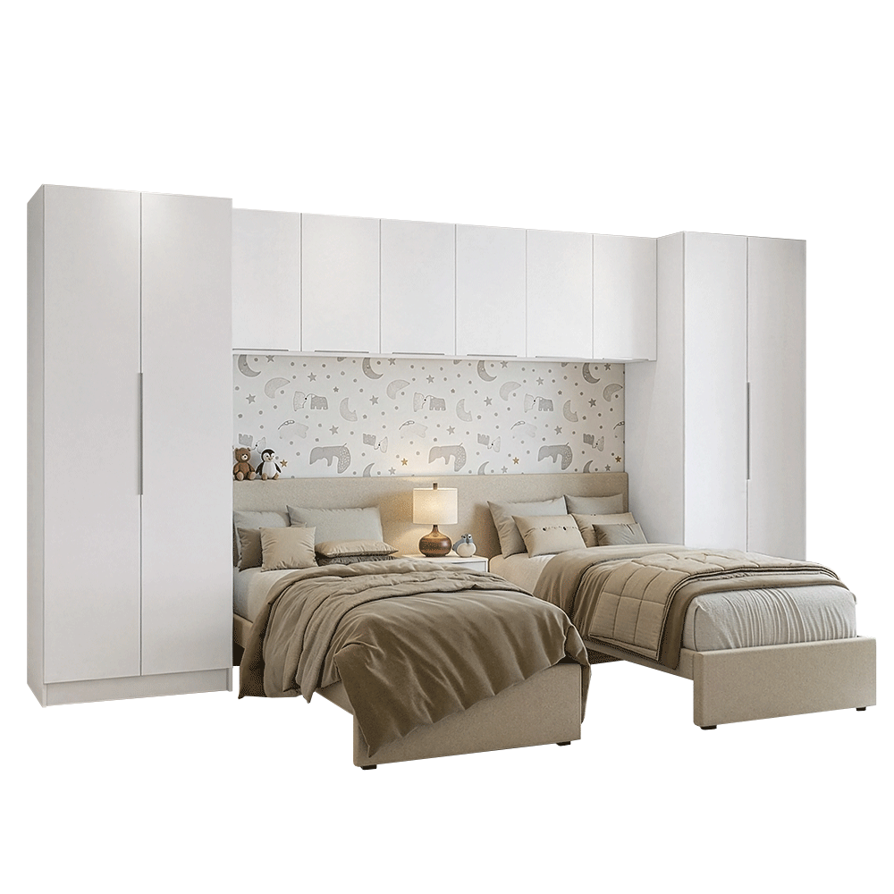 Quarto Infantil com 2 Guarda-Roupas Neo 3 Aéreos 1 Mesa de Cabeceira Branco Madesa