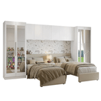 Quarto Infantil com 2 Guarda-Roupas com Espelhos Neo 3 Aéreos 1 Mesa de Cabeceira Branco Madesa
