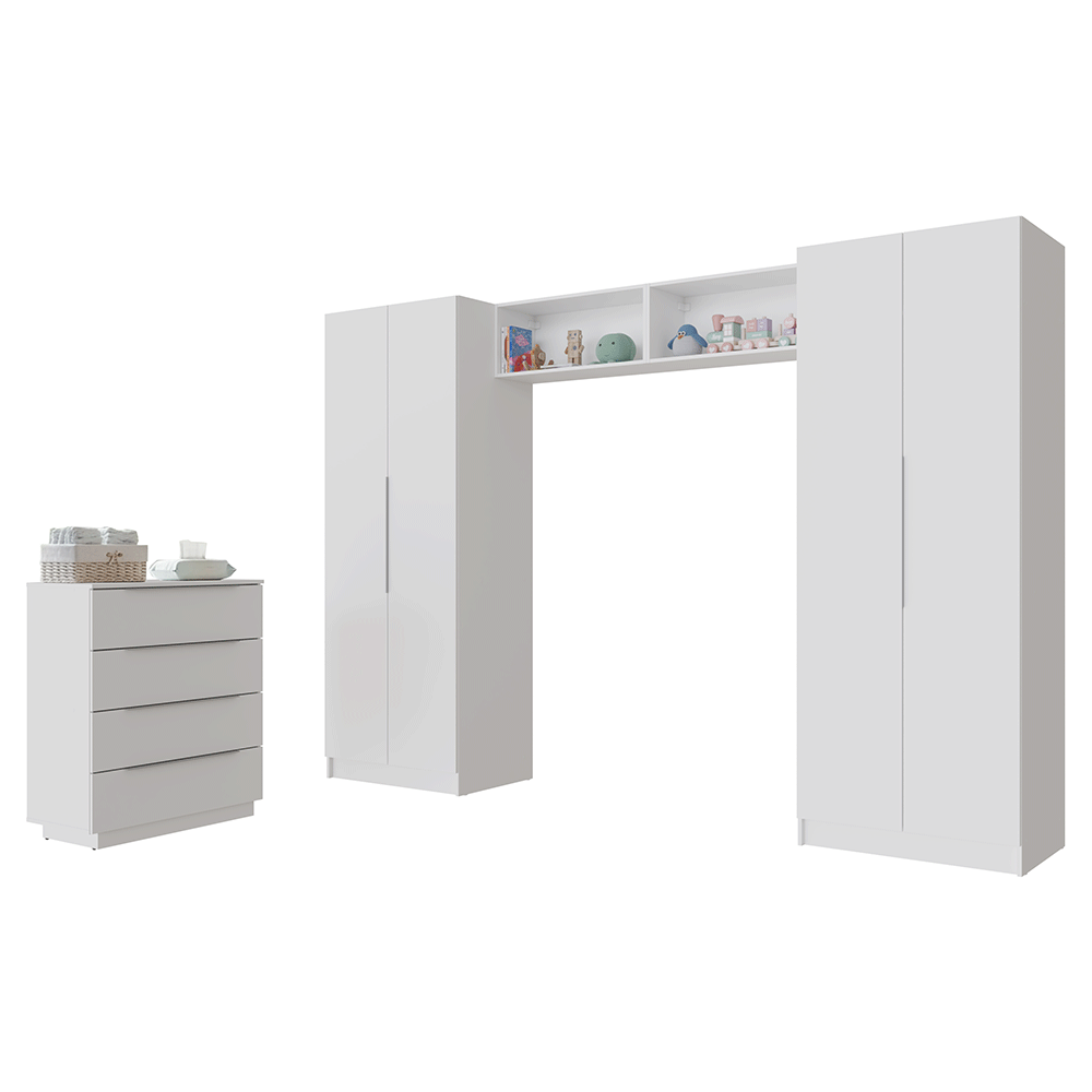 Quarto Infantil com 2 Guarda-Roupas Neo 2 Aéreos 1 Cômoda Branco Madesa 03