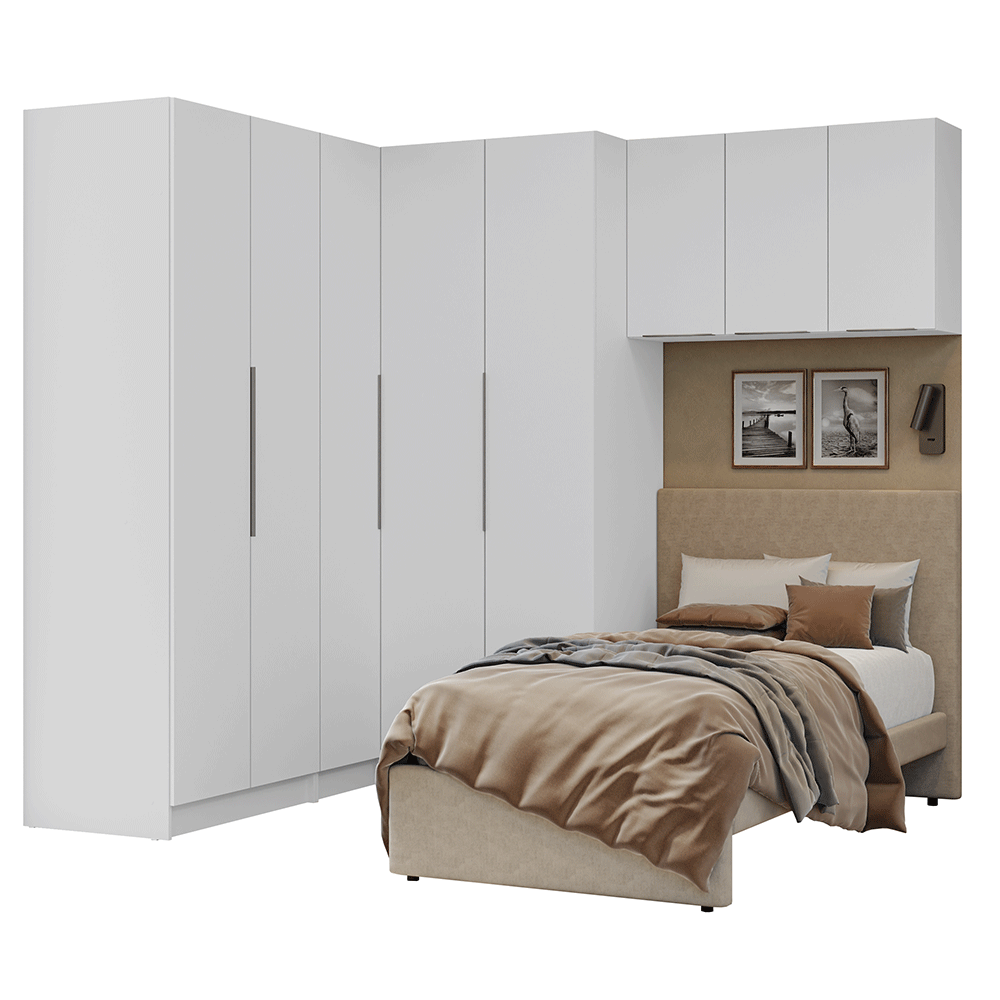 Quarto Completo Solteiro De Canto 415 cm Branco Neo Madesa