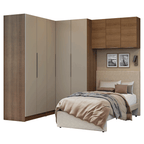 Quarto Completo Solteiro De Canto 415 cm Rustic/Crema Neo Madesa