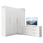 Conjunto Quarto com 2 Guarda-Roupas Neo 1 Cômoda/Móvel para TV Branco Madesa