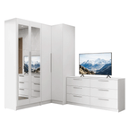 Conjunto Quarto com 2 Guarda-Roupas com Espelhos Neo 1 Cômoda/Móvel para TV Branco Madesa