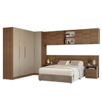 Quarto Completo Casal de Canto 580 cm com Mesa de Cabeceira Rustic/Crema Neo Madesa