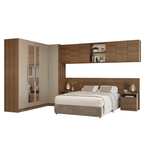 Quarto Completo Casal 580 cm Guarda-Roupa de Canto com Espelhos Rustic/Crema Neo Madesa 02