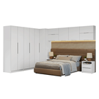 Quarto Completo Casal de Canto 610 cm com Mesa de Cabeceira Branco Neo Madesa
