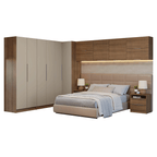 Quarto Completo Casal de Canto 610 cm com Mesa de Cabeceira Rustic/Crema Neo Madesa