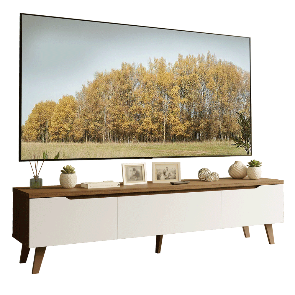 Rack para TV até 80 Polegadas 180 cm 2 Portas 1 Gaveta Rustic/Branco Nilo Madesa