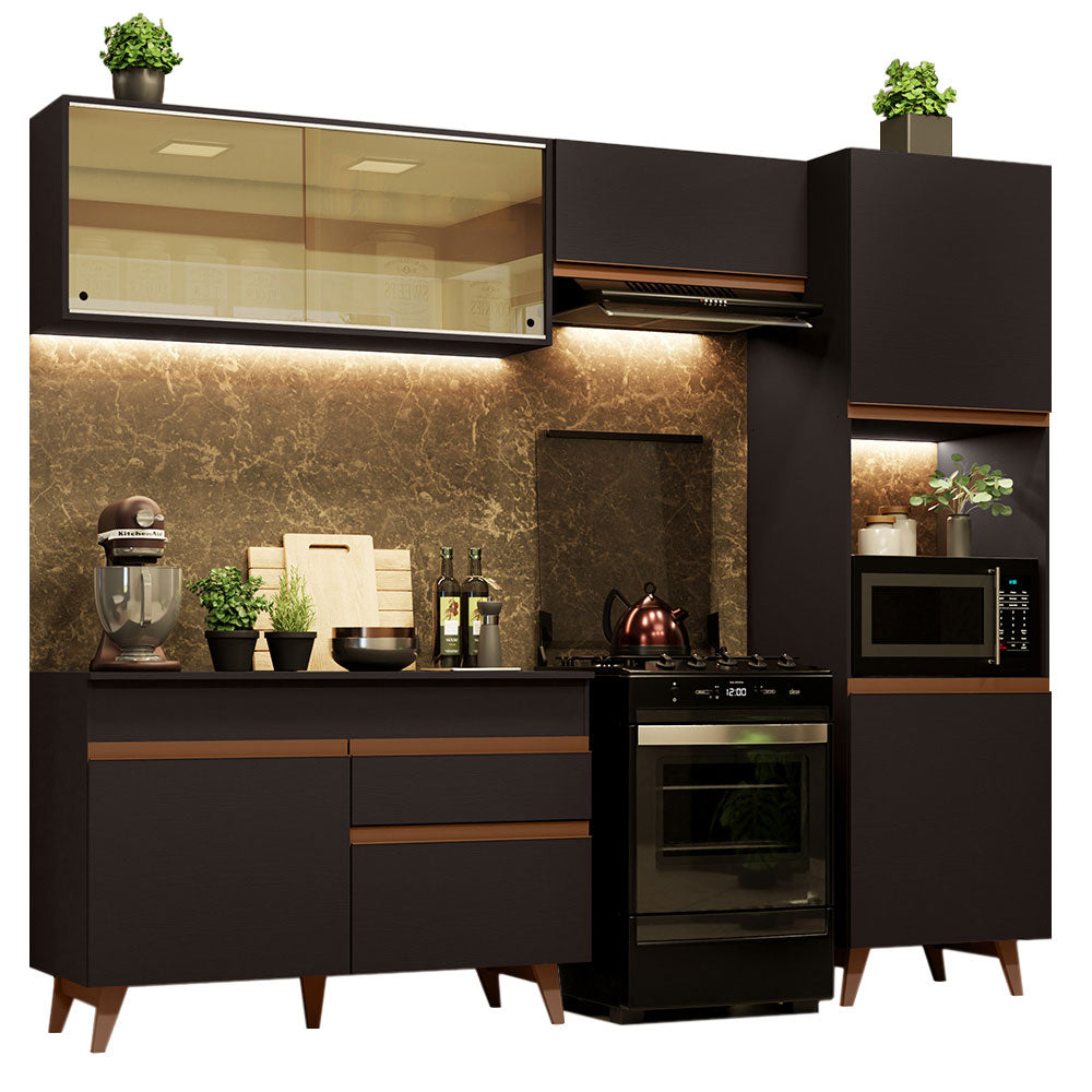 Armário de Cozinha Completa 250cm Preto Reims Madesa XA03