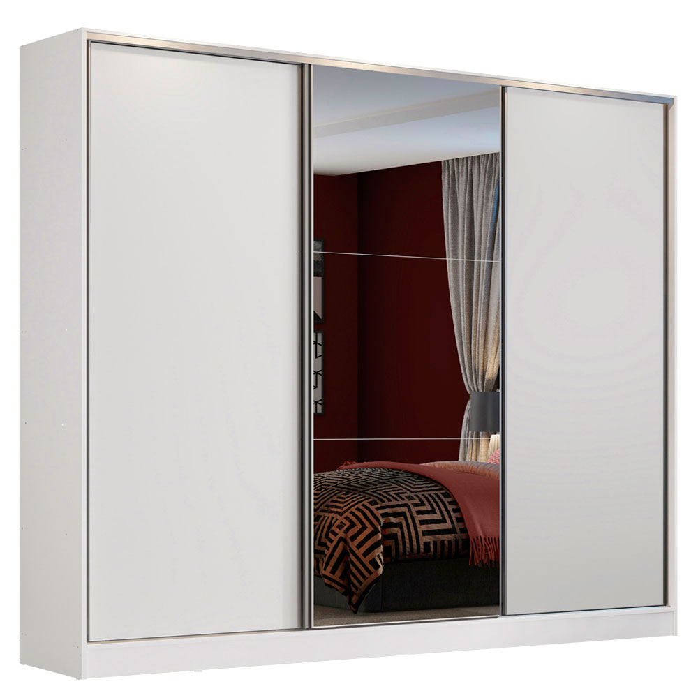 Guarda-Roupa Casal 3 Portas de Correr com Espelho Branco 100% MDF Madesa Zurique