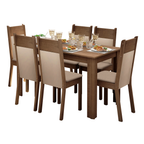 Conjunto Sala de Jantar Tampo de Madeira 6 Cadeiras Rustic/Crema/Bege Malta Madesa