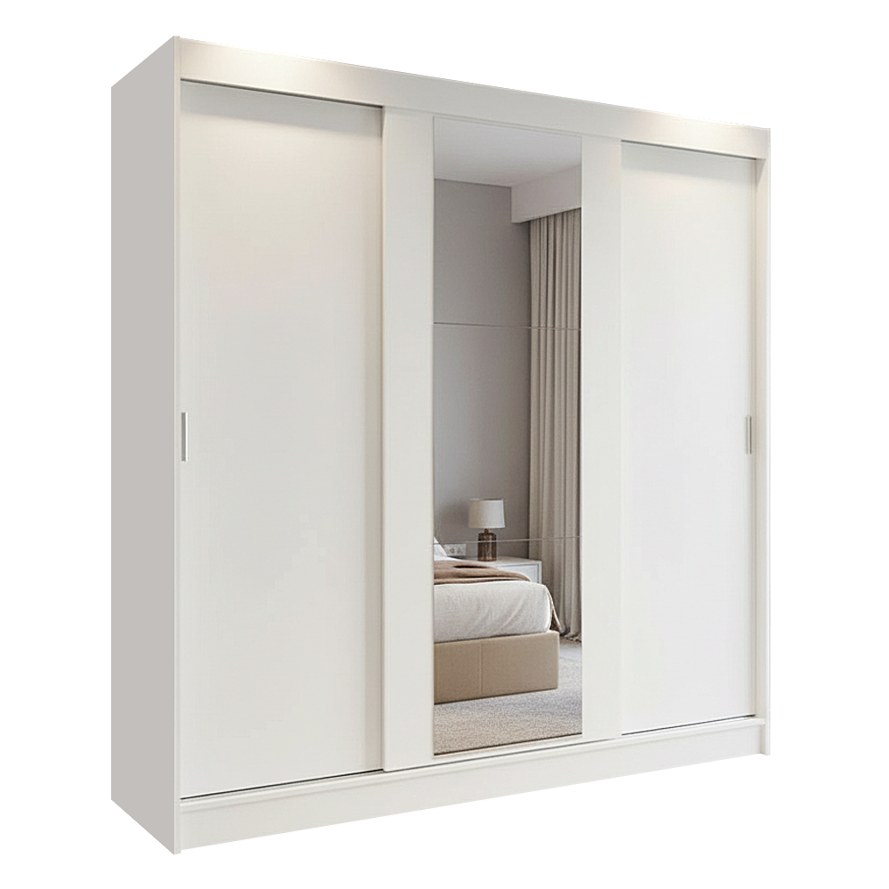 Guarda-Roupa Casal 3 Portas de Correr com Espelho Branco Orion Madesa