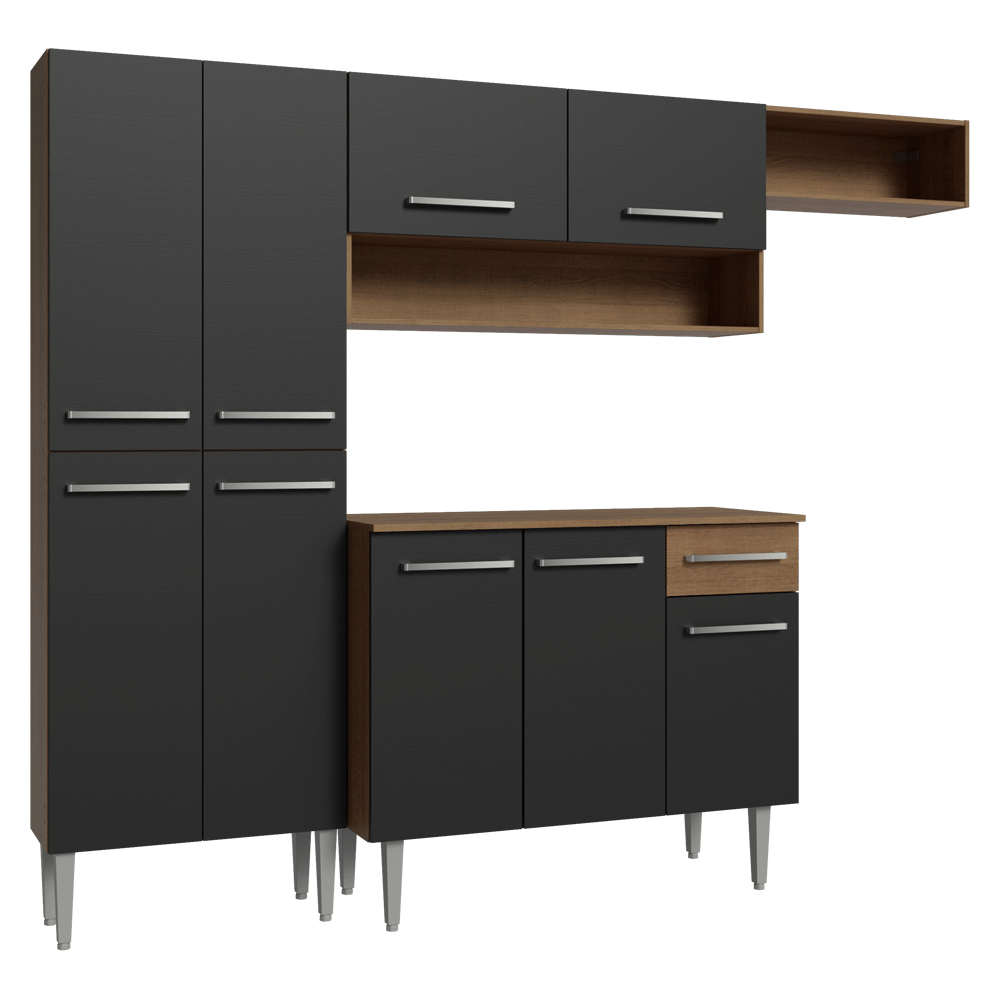 Armário de Cozinha Completa 229cm Rustic/Preto Emilly Madesa XT