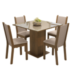 Conjunto Sala de Jantar Tampo de Vidro 4 Cadeiras Rustic/Crema/Bege Leme Madesa