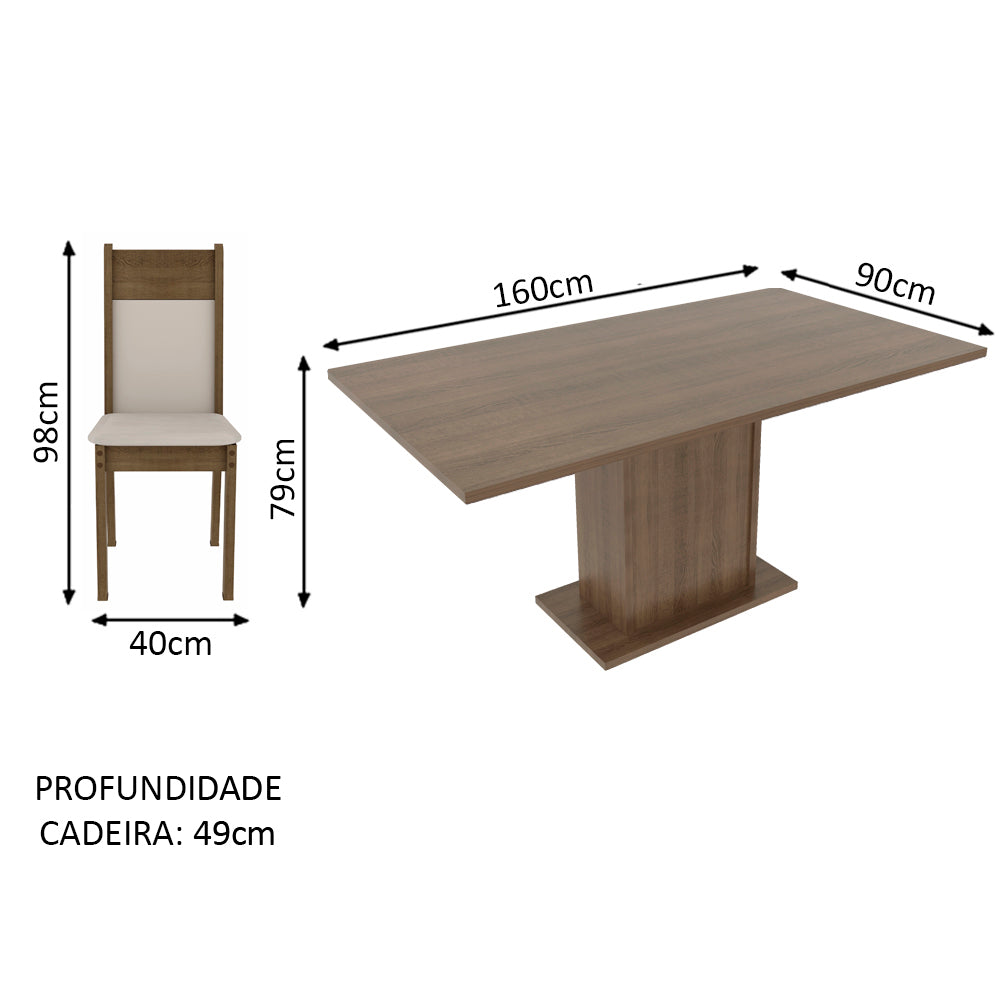 Conjunto Sala de Jantar Lousiana Madesa Mesa Tampo de Madeira com 6 Cadeiras Rustic/Crema/Sintético Bege