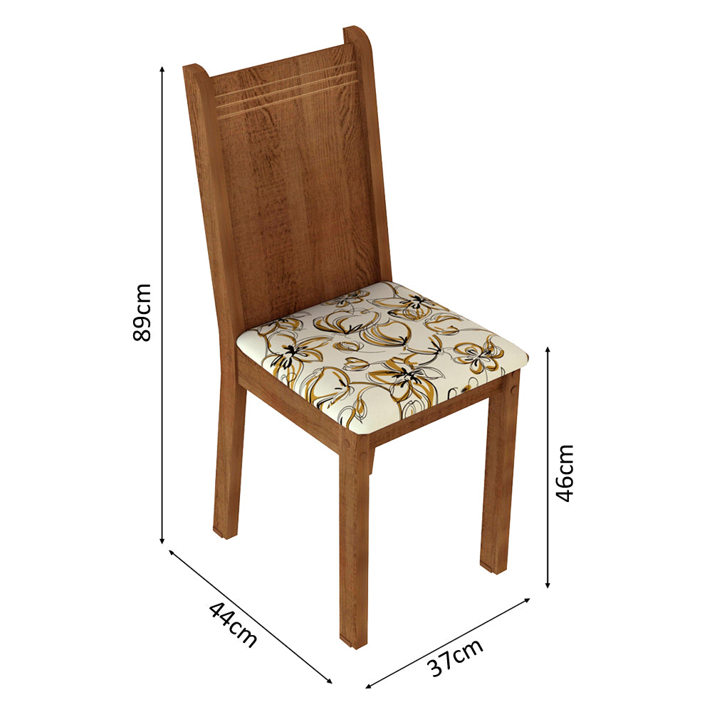 Conjunto Sala de Jantar Rosie Madesa Mesa Tampo de Madeira com 4 Cadeiras Rustic/Floral Lírio Bege
