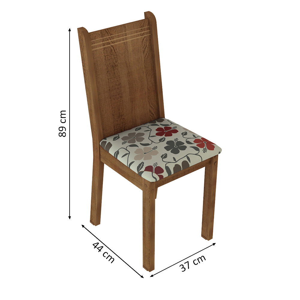 Conjunto Sala de Jantar Madesa Magda Mesa Tampo de Vidro com 4 Cadeiras Rustic/Floral Hibiscos