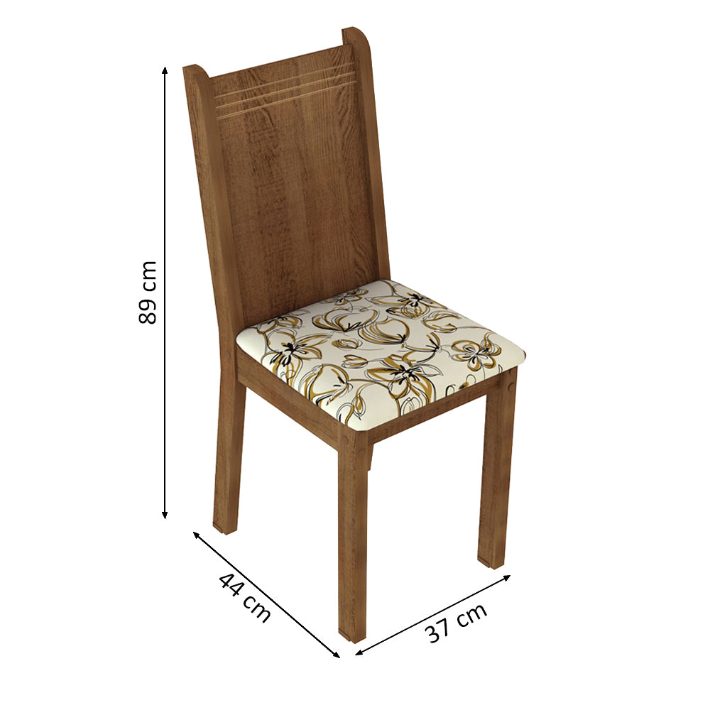 Conjunto Sala de Jantar Madesa Magda Mesa Tampo de Vidro com 4 Cadeiras Rustic/Lírio Bege