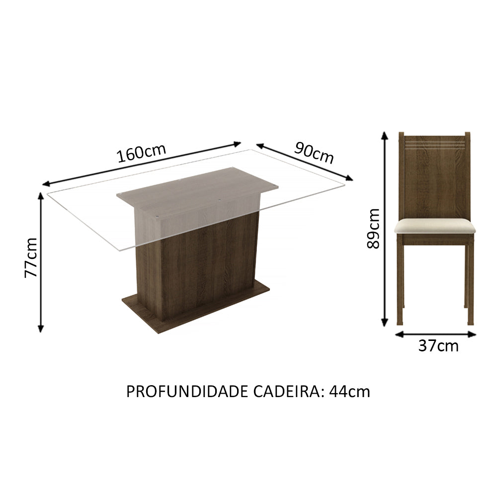 Conjunto Sala de Jantar Madesa Gales Mesa Tampo de Vidro com 6 Cadeiras Rustic/Sintético Bege